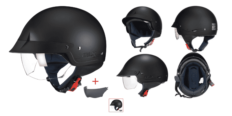 GLX Unisex-Adult Size M14 Cruiser Scooter Motorcycle Half Helmet with Free Tinted Retractable Visor DOT Approved