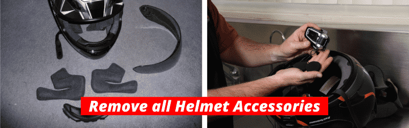 Remove external accessories before cleaning motorcycle helmet