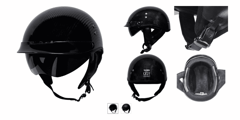 Voss 888CF Genuine Carbon Fiber DOT Half Helmet with Drop Down Sun Lens and Metal Quick Release